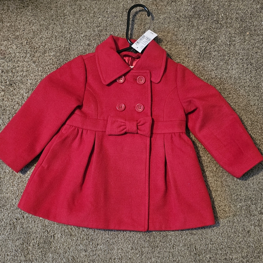 Girls' Red Double-Breasted Bow Coat -